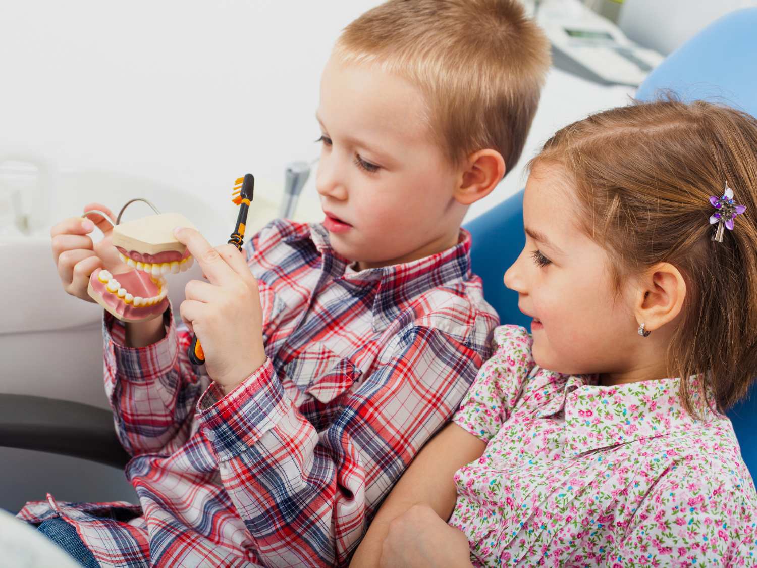 Children a the dentist getting an annual dental check up