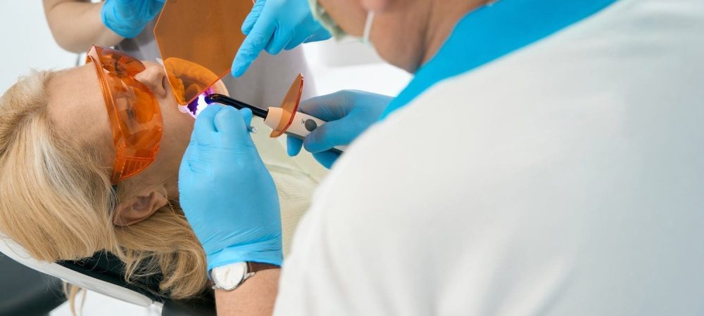 Woman getting a crown installed at Byrne Dental